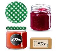 KADAX Set di 50 vasetti da 200 ml con coperchio a vite Ø 66 mm - barattoli per dessert a parete spessa, ermetici, lavabili in lavastoviglie, ideali per marmellate e conserve