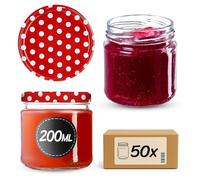 KADAX Set di 50 vasetti da 200 ml con coperchio a vite Ø 66 mm - barattoli per dessert a parete spessa, ermetici, lavabili in lavastoviglie, ideali per marmellate e conserve