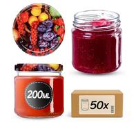 KADAX Set di 50 vasetti da 200 ml con coperchio a vite Ø 66 mm - barattoli per dessert a parete spessa, ermetici, lavabili in lavastoviglie, ideali per marmellate e conserve
