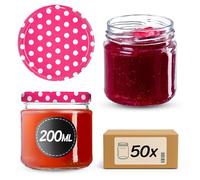 KADAX Set di 50 vasetti da 200 ml con coperchio a vite Ø 66 mm - barattoli per dessert a parete spessa, ermetici, lavabili in lavastoviglie, ideali per marmellate e conserve