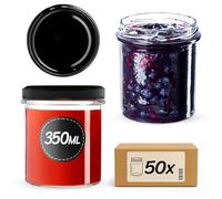 KADAX - Set di 50 vasetti da 350 ml con coperchio avvitabile, diametro 82 mm, vasetti per conserve, confetture, miele, vasetti per marmellate con coperchio, barattoli ermetici per regali, vasetti con