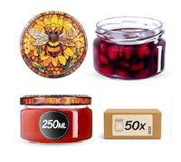 KADAX Set di 50 vasetti per marmellata da 250 ml con coperchio a vite Ø 82 mm in Ape Gialla - ermetici, lavabili in lavastoviglie, ideali per marmellate, chutney, verdure sott'aceto, carne, paté e