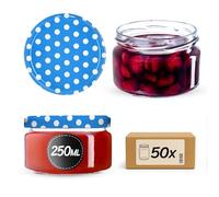 KADAX Set di 50 vasetti per marmellata da 250 ml con tappo a vite, Ø 82 mm, colore blu, a pois - ermetici, lavabili in lavastoviglie, ideali per marmellate, chutney, verdure in salamoia, carne, paté e
