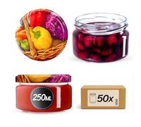 KADAX Set di 50 vasetti per marmellata da 250 ml con tappo a vite Ø 82 mm in paprica - ermetici e lavabili in lavastoviglie, ideali per marmellate, chutney, verdure sott'aceto, carne, paté e alimenti