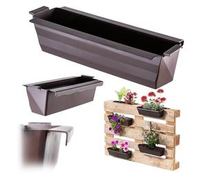 KADAX Set di 6 fioriere per pallet con sistema di sospensione, 37x9 cm Marrone, per piantare e decorare come vaso da balcone, vaso da fiori per pallet europeo, inserto per vaso e sopravaso nei