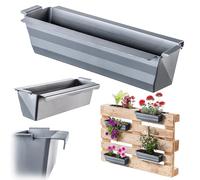 KADAX Set di 6 fioriere per pallet con sistema sospeso, 37 x 9 cm, argento, per piantare e decorare come fioriera da balcone, fioriera per pallet europei, inserto per vaso di fiori e vaso in giardini