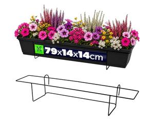 KADAX Set di 79 Porta del Vaso di Fiori, sospeso, per ringhiere, Balcone, terrazza, Fiore, all'Interno e all'Esterno, Staffa a Piante in Acciaio, Supporto per Fiore con Gancio, Nero (L, Dritto)