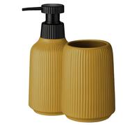 KADAX Set di Accessori da Bagno Moderni in Ceramica - Porta Spazzolino e Dispenser di Sapone (Giallo)
