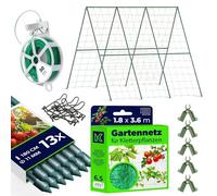 KADAX Set di aiuti per cetrioli, 13 bastoncini per piante da 180 cm, 2 x 10 m, 5 connettori per asta per piante, 30 m, filo da giardino - Aiuto per piante e cetrioli, traliccio