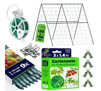 KADAX Set di aiuti per cetrioli, 9 bastoncini per piante da 150 cm, rete da 1,8 x 5 m, 4 connettori per barre, 30 m, filo da giardino, griglia per cetrioli, traliccio, traliccio per cetriolo