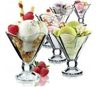 KADAX Coppe da Gelato in Vetro Trasparente, Coppette Riutilizzabili per Gelati di Frutta Fresca, Bicchieri da Dessert con Piedi (Set di 6, 200 ml)