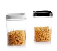 KADAX - Set di contenitori per alimenti trasparenti in plastica, barattoli ermetici con coperchio, contenitori per versare per farina, cereali, zucchero e pasta (Set di 2: 1000 ml, Bianco&Nero)