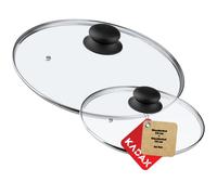 KADAX Set di coperchi in vetro, diametro 14-30 cm, coperchio resistente al calore per pentole, padelle, coperchio con manico in plastica, coperchio universale (20 + 28 cm)