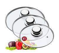 KADAX Set di coperchi universali in vetro con maniglia, set di coperchi resistenti al calore in diverse misure, coperchio in vetro per pentola, padella (16 + 18 + 20 cm, manico in metallo)