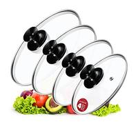 KADAX Set di coperchi universali in vetro con maniglia, set di coperchi resistenti al calore in diverse misure, coperchio in vetro per pentola, padella (20 + 24 + 26 + 28 cm, manico nero lucido)