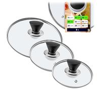 KADAX - Set di coperchi universali in vetro per pentole con impugnatura, resistenti al calore, diverse dimensioni, coperchio in vetro per pentola, padella (16 + 18 + 20 cm, impugnatura nera opaca)