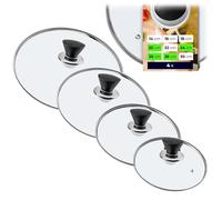 KADAX Set di coperchi universali in vetro resistente al calore, diverse dimensioni, manico nero opaco (20+24+26+28 cm)