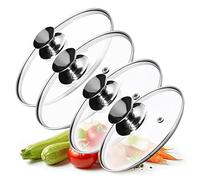 KADAX Set di coperchi universali per pentole in vetro con manico, resistenti al calore, diverse dimensioni, coperchio in vetro per pentola, padella (20+24+26+28 cm, manico argentato) K8380