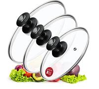 KADAX Set di coperchi universali per pentole in vetro con manico, resistenti al calore, diverse dimensioni, coperchio in vetro per pentola (22 + 26 + 30 cm, manico nero e argentato)