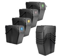 KADAX Set di pattumiere per raccolta differenziata in plastica, contenitore per rifiuti con coperchio ermetico, separatore rifiuti, pattumiera con manici mobili trasportabili (Nero 4x25L)