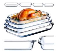 KADAX Set di pirofile, in vetro resistente al calore, 4 pezzi (1 l, 1,5 l, 2,2 l, 3 l), stampi in vetro resistenti al forno per cuocere, cucinare e servire, lavabili in lavastoviglie e adatti al