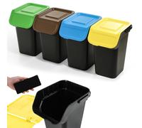KADAX Set di sistemi di raccolta differenziata per rifiuti con coperchio ermetico, contenitore per rifiuti da 25 litri, pattumiera per cucina, cestino per rifiuti (nero, 4 x 25 L)