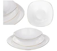 KADAX Set di stoviglie per 1 persona, 3 pezzi, con piatto da zuppa, piatto da dessert e piatti piani, servizio da tavola (bianco/dorato)