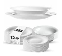 KADAX Set di stoviglie per 12 persone, 36 pezzi, servizio da tavola con piatto fondo, piatto da dessert e piatti piani, stoviglie, set di piatti (bianco XL)
