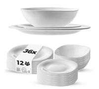 KADAX Set di stoviglie per 12 persone, 36 pezzi, servizio da tavola con piatto fondo, piatto da dessert e piatti piani, stoviglie, set di piatti (bianco)