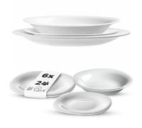 KADAX Set di stoviglie per 2 persone, 6 pezzi, servizio da tavola con piatto fondo, piatto da dessert e piatti piani, stoviglie, set di piatti (bianco XL)