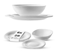KADAX Set di stoviglie per 2 persone, 6 pezzi, servizio da tavola con piatto fondo, piatto da dessert e piatti piani, stoviglie, set di piatti (bianco)