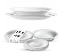 KADAX Set di stoviglie per 4 persone, 12 pezzi, servizio da tavola con piatto fondo, piatto da dessert e piatti piani, stoviglie, set di piatti (bianco XL)