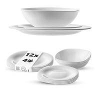 KADAX Set di stoviglie per 4 persone, 12 pezzi, servizio da tavola con piatto fondo, piatto da dessert e piatti piani, stoviglie, set di piatti (bianco)