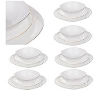 KADAX Set di stoviglie per 6 persone, 18 pezzi, servizio da tavola con piatti fondi, piatti da dessert e piatti piani, stoviglie (bianco/oro)