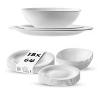 KADAX Set di stoviglie per 6 persone, 18 pezzi, servizio da tavola con piatto fondo, piatto da dessert e piatti piani, stoviglie, set di piatti (bianco)