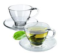 KADAX Set di tazze da caffè, 200 ml, bicchieri da tè con piattini e manici, tazze in vetro per caffè, tè, cappuccino, tazze da tè (Hannah, 2 pezzi)