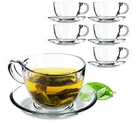 KADAX Tazza in vetro con sottovaso, 200 ml/250 ml, set di tazze in vetro trasparente, tazza da tè, tazza da caffè, tazze con piattino, tazza in vetro con sottobicchiere (lea/6 pezzi)