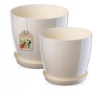 KADAX Set di vasi da fiori con sottovaso, in plastica, 18 cm + 20 cm, crema