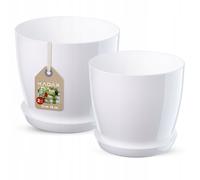 KADAX Set di vasi con piatto, plastica, 23 cm + 28 cm, bianco