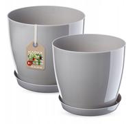 KADAX Set di vasi con piatto, plastica, 23 cm + 28 cm, grigio