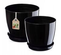 KADAX Set di vasi con piatto, plastica, 23 cm + 28 cm, nero