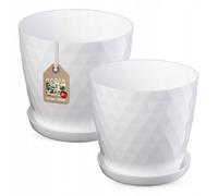 KADAX Set di vasi con piatto, plastica, 25 cm + 30 cm, bianco