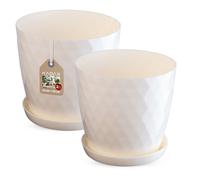 KADAX Set di vasi con piatto, plastica, 25 cm + 30 cm, crema