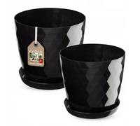 KADAX Set di vasi con piatto, plastica, 25 cm + 30 cm, nero