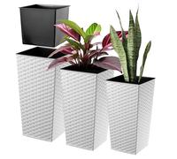 KADAX - Set di vasi da fiori con inserto, in plastica, resistenti alle intemperie, per ambienti interni ed esterni, fioriera adatta per l’uso all’aperto (set da 3 pezzi, colore bianco rattan)