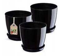 KADAX Set di vasi da fiori con sottovaso, 16 cm, nero, 3 pezzi
