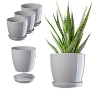 KADAX Vaso da fiori con sottovaso, vaso rotondo in plastica, per interni, vaso per fiori e piante da interno, vaso per erbe aromatiche (set di 3 - 18 cm, grigio)