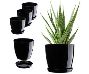 KADAX Set di vasi da fiori con sottovaso, 18 cm, nero, 3 pezzi