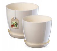 KADAX Set di vasi da fiori con sottovaso, in plastica, 18 cm + 20 cm, crema