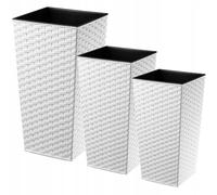 KADAX Set di 3 vasi alti per piante, Bianco Rattan, H 57,5/68 / 75,5 cm - vaso per piante grande, da interno e per balcone